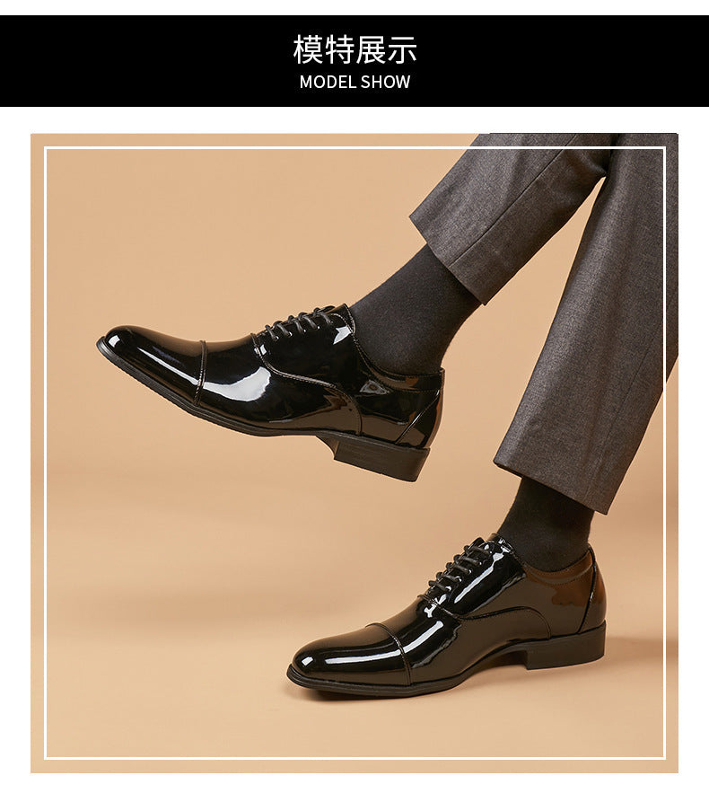 British 2024 New Spring Summer Patent Leather Shiny Men's Shoes Three-piece Toe Business Formal Oxford Youth Wedding  HK99