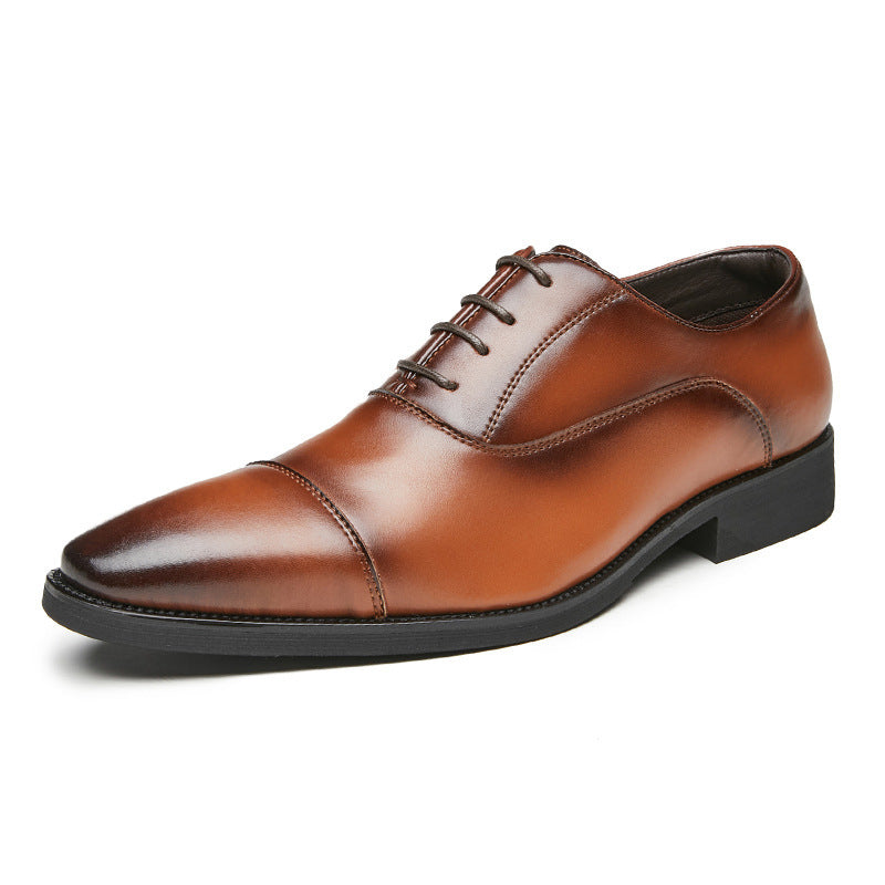 Men's 2024 New Japanese Three-piece Toe Height-increasing Business Shoes Formal Soft Soles Oxford Laced Pointed Toe HK89