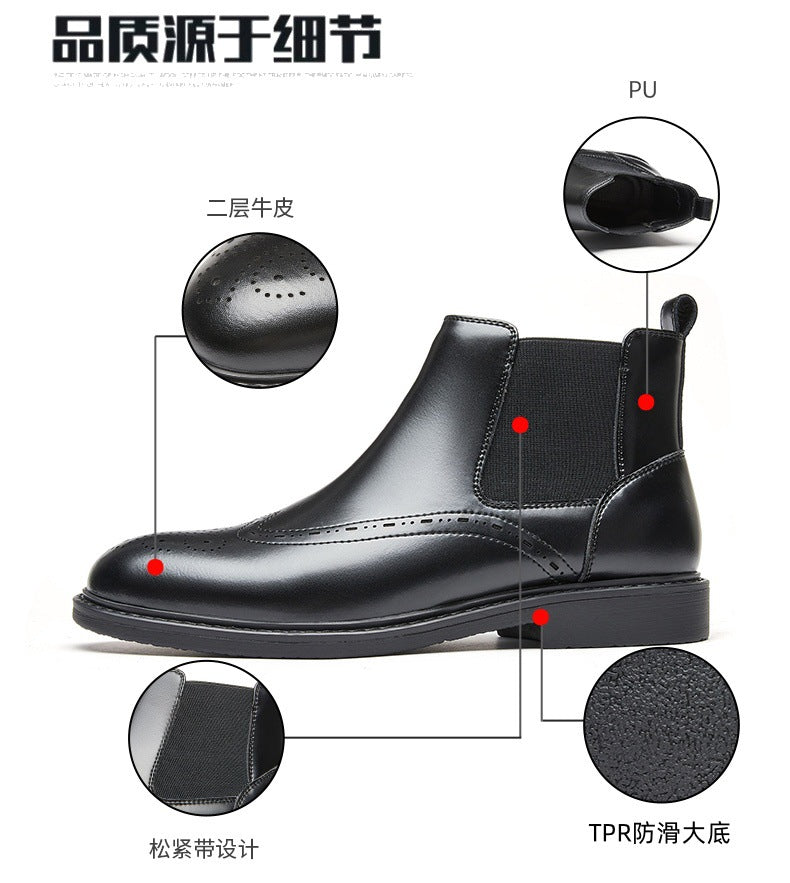 Men's British Style Chelsea Dr.Martens Business High-top Leather Shoes Genuine Leather British Tube Short Boots Casual Spring Autumn  HK111