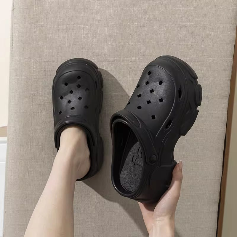 Coal-shaped Crocs for Women 2024 Summer New Cute Platform Thick Soles Soft-feel Height-increasing Anti-slip Toe-covered Slippers HK19