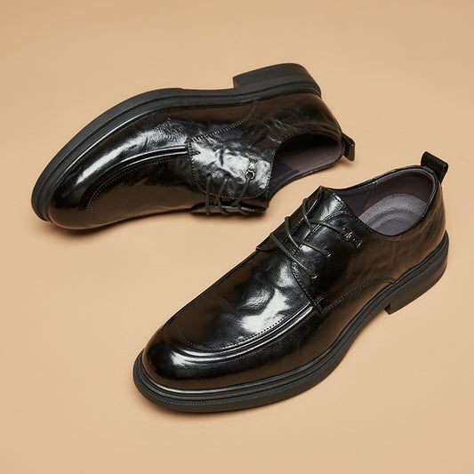 Men's Top Grain Leather Shoes Genuine Leather Breathable Soft Soles British Round Toe Business Formal Soft Upper Casual Wedding Shoes  HK97