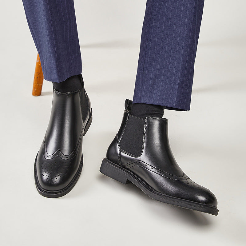 Men's British Style Chelsea Dr.Martens Business High-top Leather Shoes Genuine Leather British Tube Short Boots Casual Spring Autumn  HK98