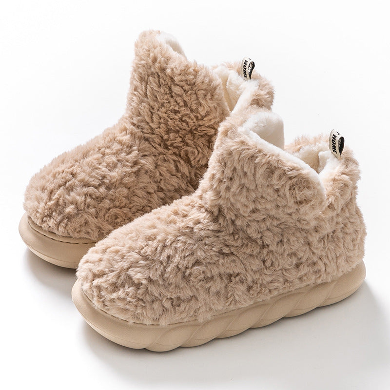 High Heel-covered Cotton Shoes for Women Winter Warm Fuzzy Thick Soles Soft-feel Indoor Anti-slip Maternity Cotton Slippers  HK28