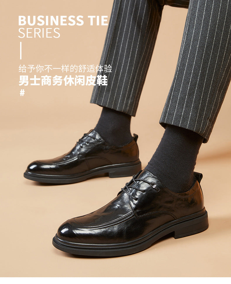 Men's Top Grain Leather Shoes Genuine Leather Breathable Soft Soles British Round Toe Business Formal Soft Upper Casual Wedding Shoes  HK57