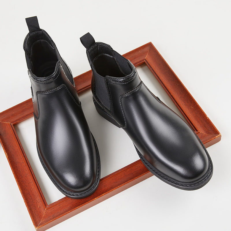 Fall Winter Simple British Style Genuine Leather Business Casual Chelsea Boots Men's High-top Tube Boots Trendy Dr. Martens  HK78