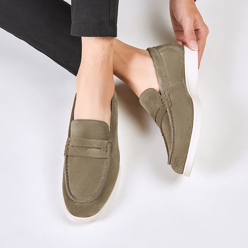 British Style Suede Genuine Leather Scuffed Loafers Men's Slip-on Moccasin Casual Shoes  HK76