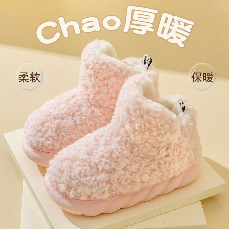 High Heel-covered Cotton Shoes for Women Winter Warm Fuzzy Thick Soles Soft-feel Indoor Anti-slip Maternity Cotton Slippers  HK28