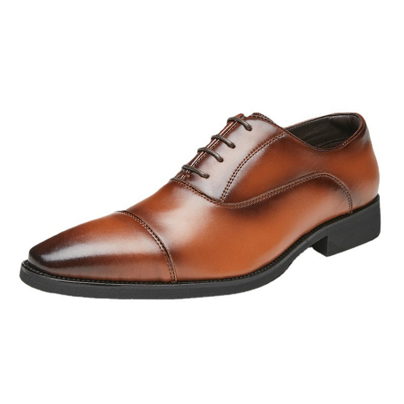 Men's 2024 New Japanese Three-piece Toe Height-increasing Business Shoes Formal Soft Soles Oxford Laced Pointed Toe HK89