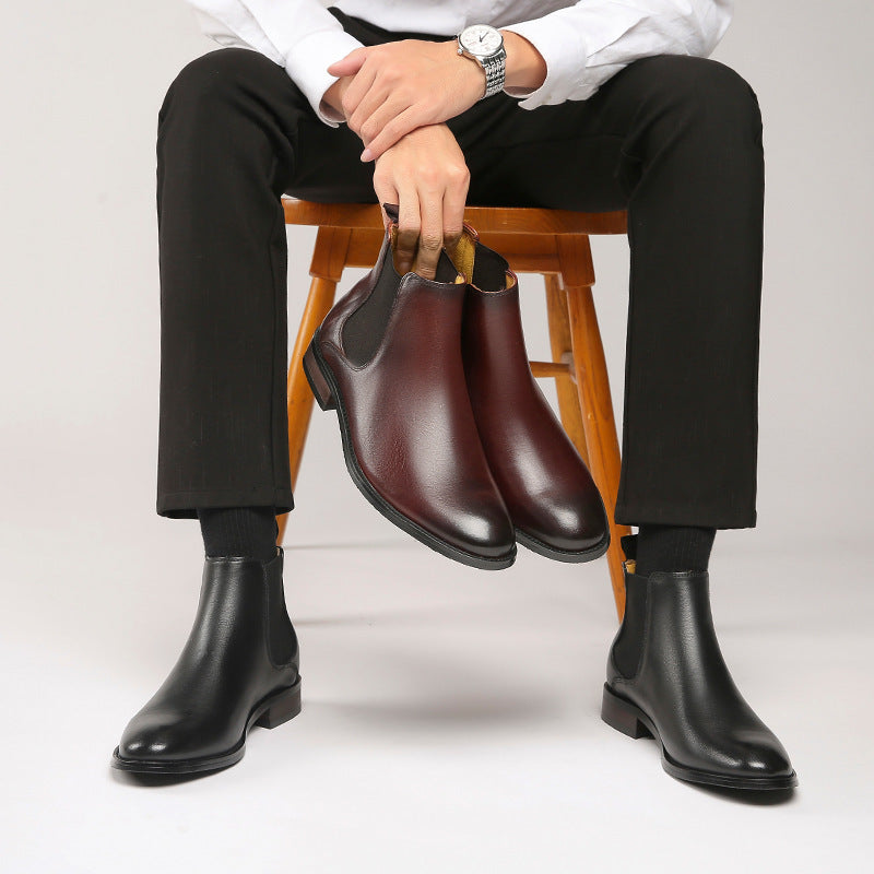 2024 Fall Winter New Top Grain Leather Handmade Shoes Men's Genuine Leather British Chelsea Boots High-top Slip-on HK105