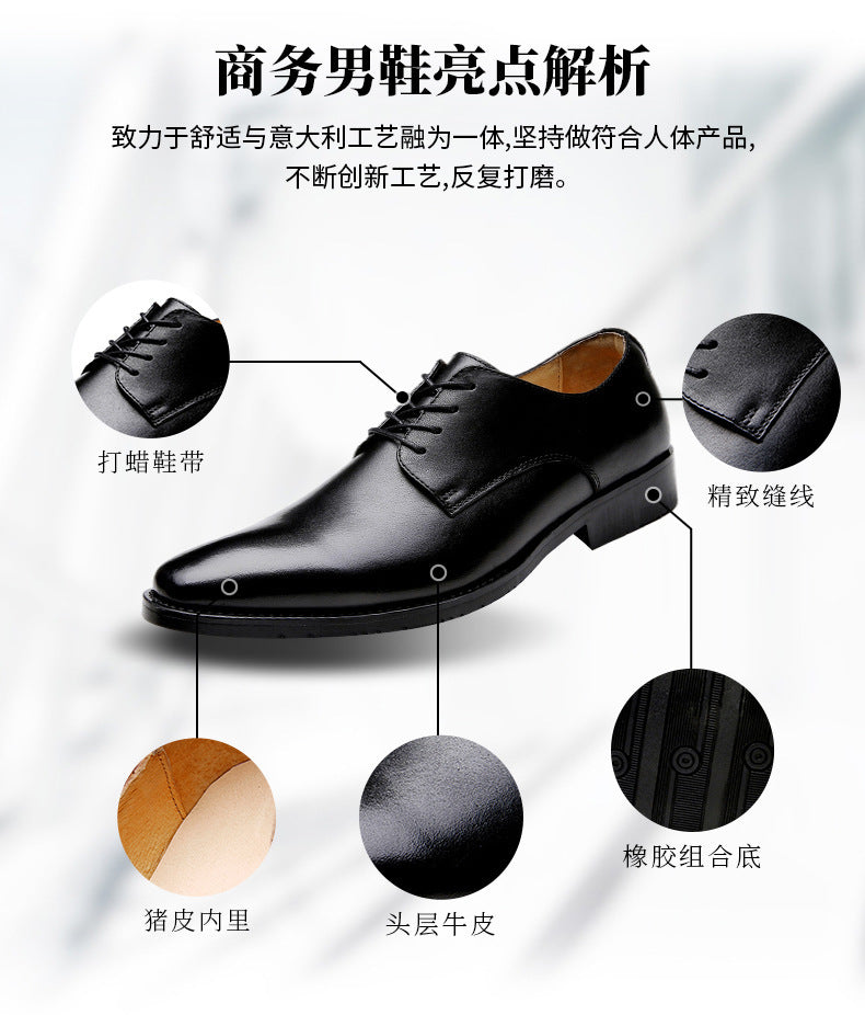 2024 New Handmade Men's Shoes Top Grain Leather Formal Business Leather Shoes Soft Soles Genuine Derby British Style Pointed Toe HK106