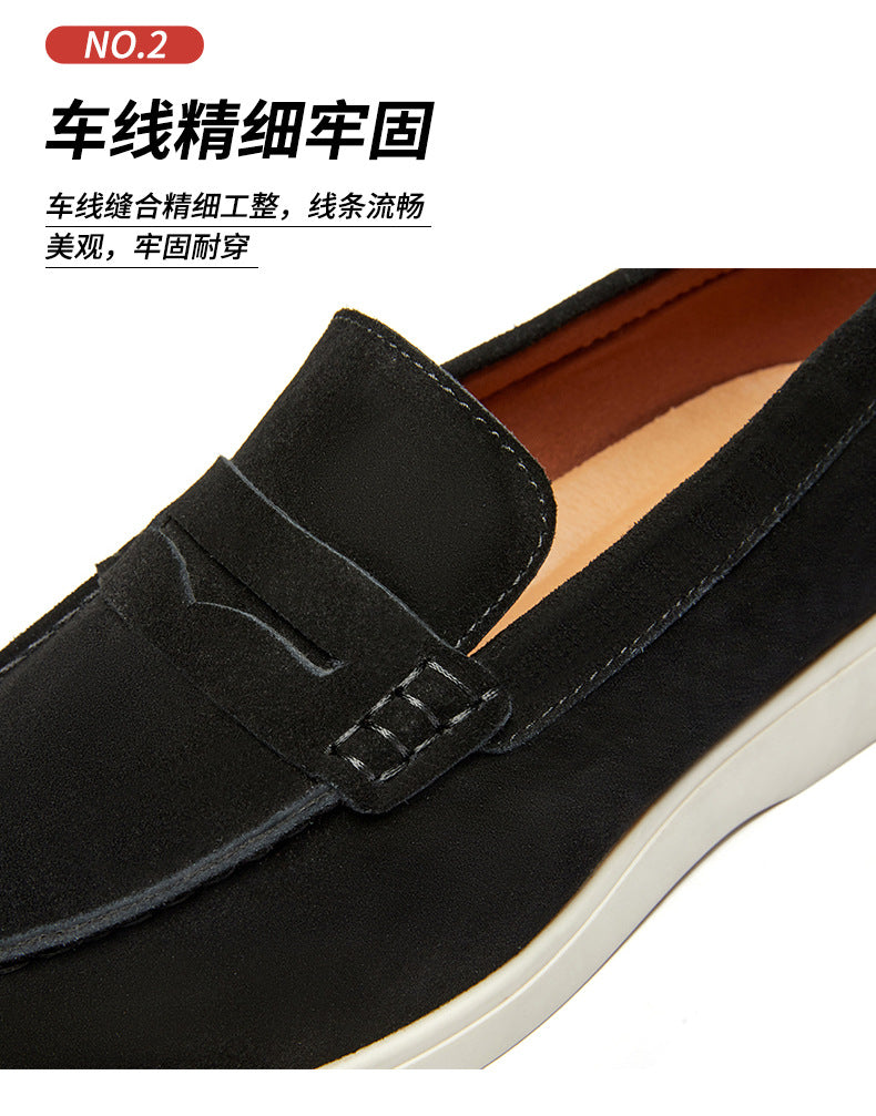 British Style Suede Genuine Leather Scuffed Loafers Men's Slip-on Moccasin Casual Shoes  HK76