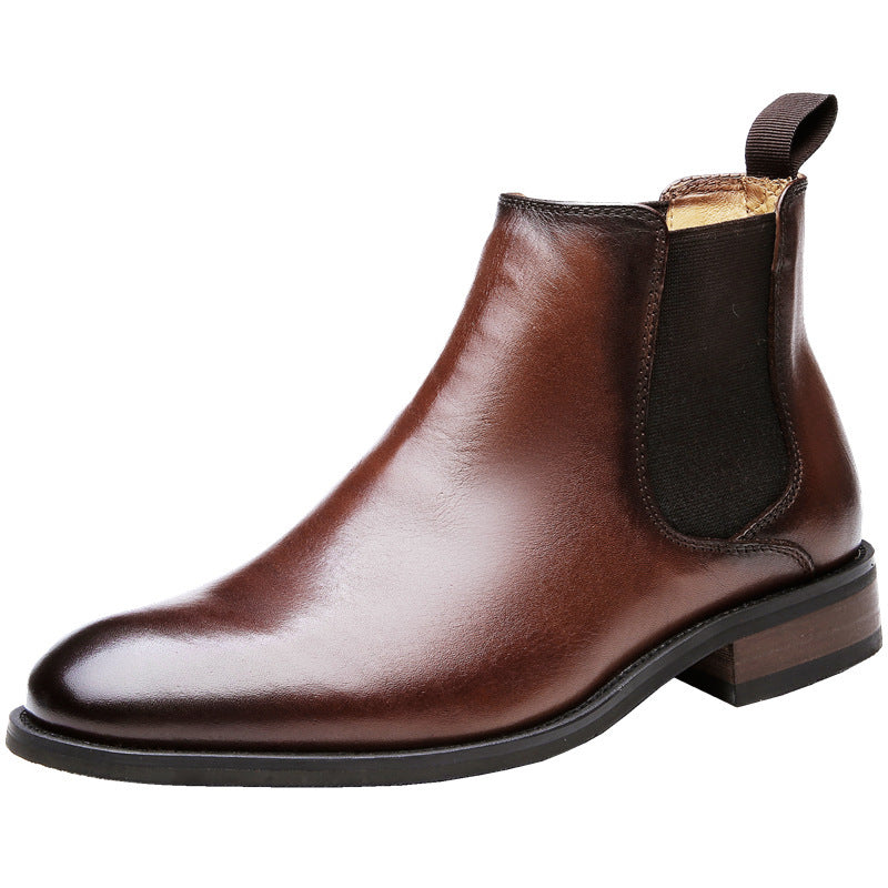 2024 Fall Winter New Top Grain Leather Handmade Shoes Men's Genuine Leather British Chelsea Boots High-top Slip-on HK105