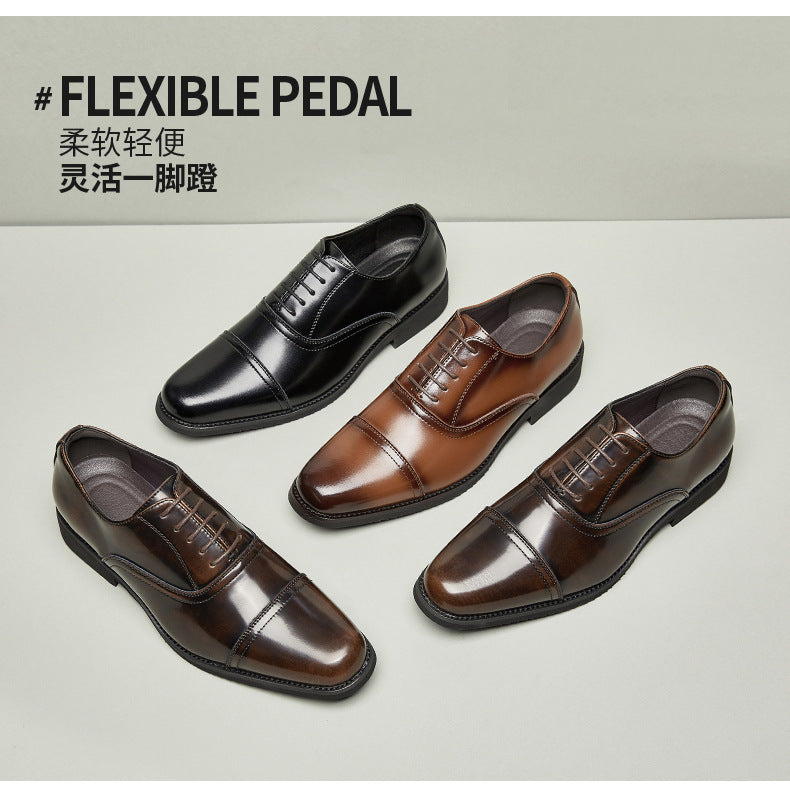 New Three-piece Toe Leather Shoes Men's Genuine Leather Business Formal Oxford Soft Soles Durable British Groom Wedding Shoes Youth  HK93