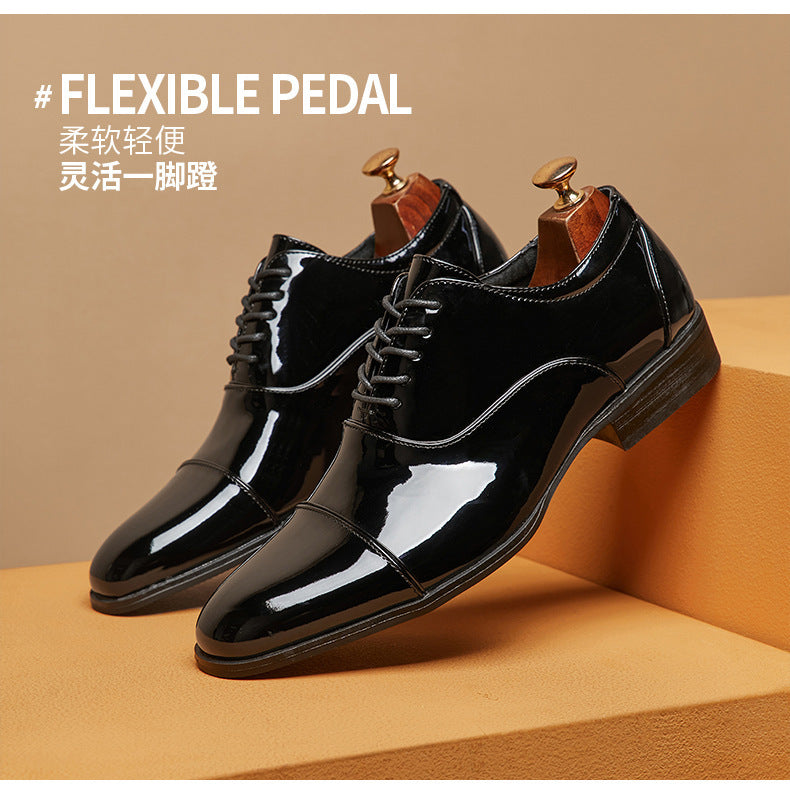 British 2024 New Spring Summer Patent Leather Shiny Men's Shoes Three-piece Toe Business Formal Oxford Youth Wedding  HK63