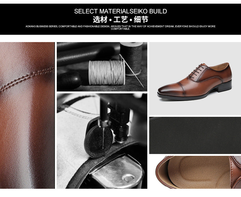 Men's 2024 New British Japanese Style Three-piece Toe Business Formal Laced Gentleman Office Work Derby Shoes  HK60