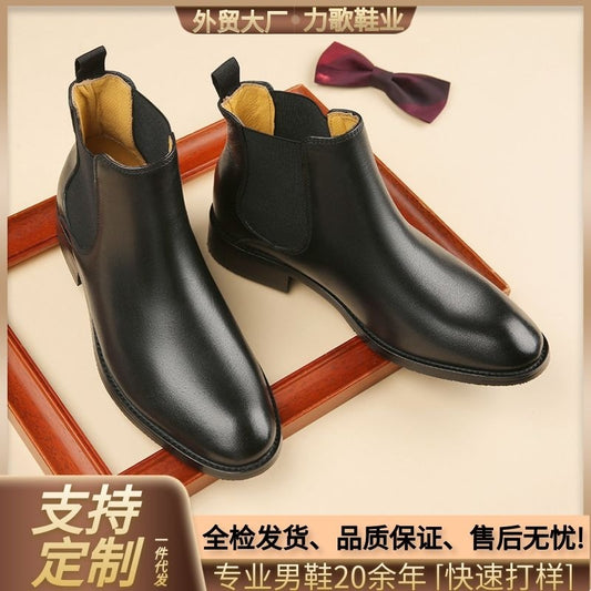 2024 Fall Winter New Top Grain Leather Handmade Shoes Men's Genuine Leather British Chelsea Boots High-top Slip-on HK80