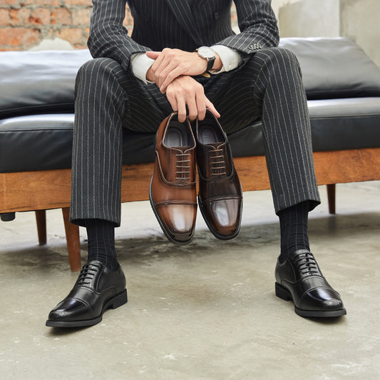 New Three-piece Toe Leather Shoes Men's Genuine Leather Business Formal Oxford Soft Soles Durable British Groom Wedding Shoes Youth  HK93
