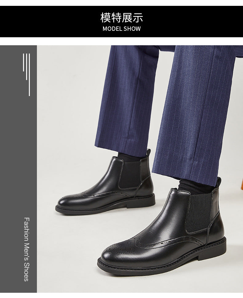 Men's British Style Chelsea Dr.Martens Business High-top Leather Shoes Genuine Leather British Tube Short Boots Casual Spring Autumn  HK98
