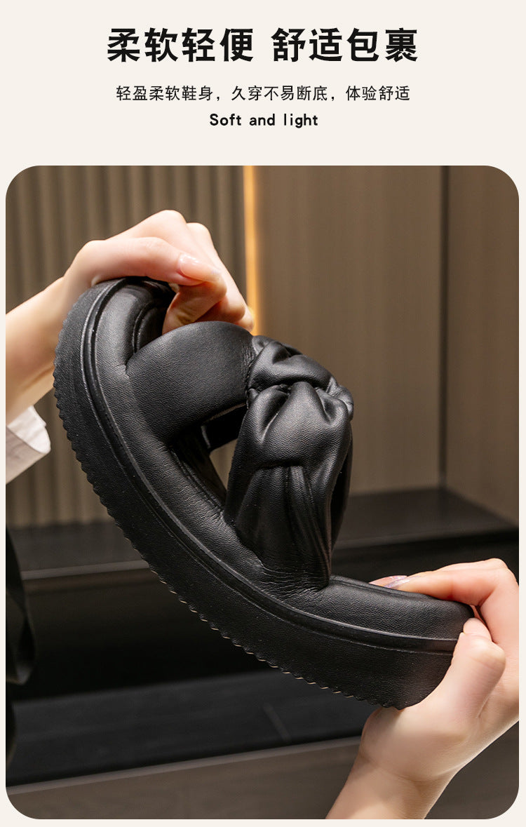 Soft-feel Slippers for Women 2024 Summer New Thick Soles Height-increasing Indoor Anti-slip Outdoor Beach Slippers HK17