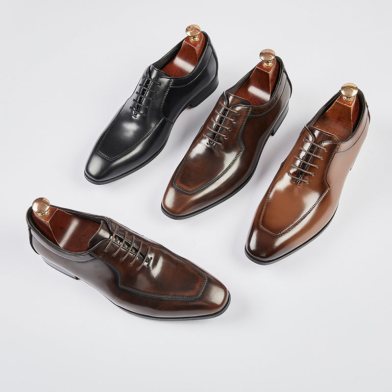 2024 New Handmade Oxford Shoes Men's Genuine Leather Business British Style Formal Groom Wedding Shoes HK107