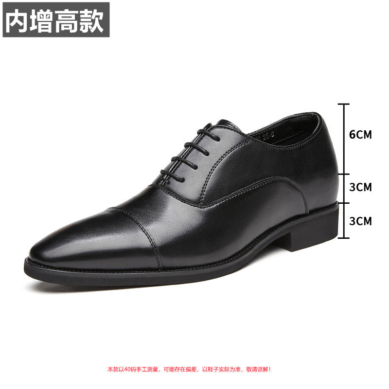 Men's 2024 New Japanese Three-piece Toe Height-increasing Business Shoes Formal Soft Soles Oxford Laced Pointed Toe HK89