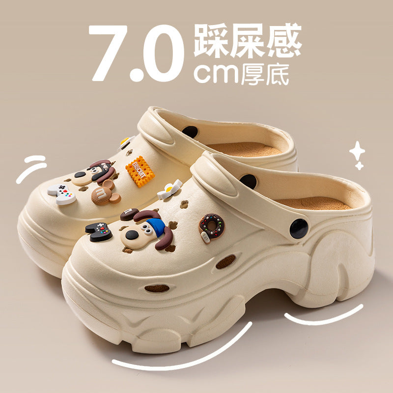 Coal-shaped Crocs for Women 2024 Summer New Cute Platform Thick Soles Soft-feel Height-increasing Anti-slip Toe-covered Slippers HK19
