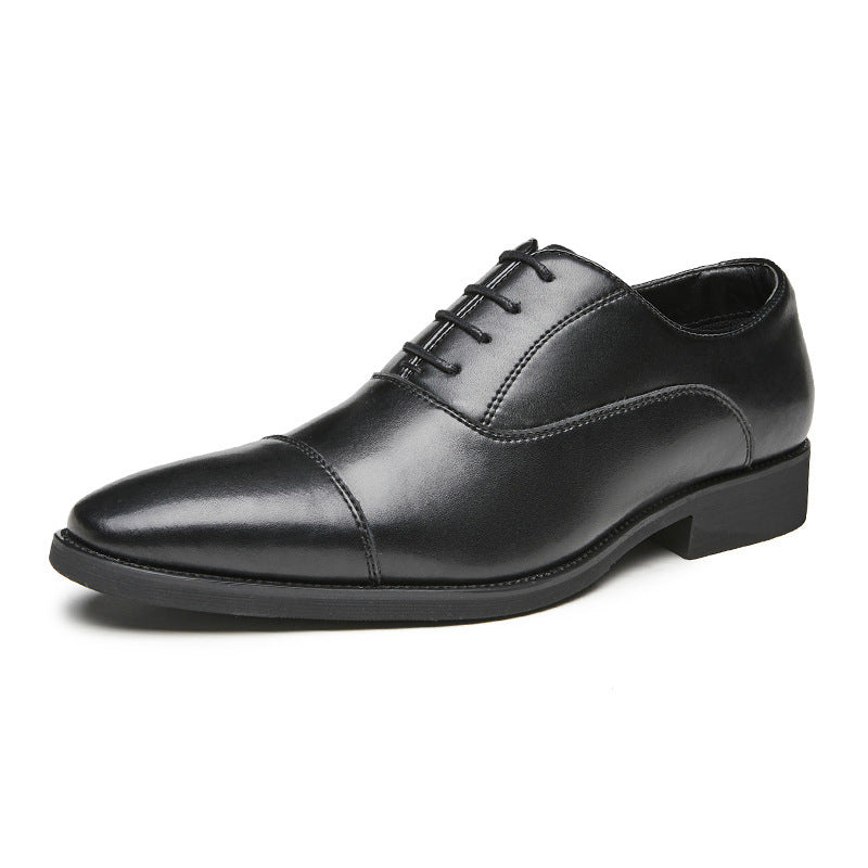 Men's 2024 New Japanese Three-piece Toe Height-increasing Business Shoes Formal Soft Soles Oxford Laced Pointed Toe HK89