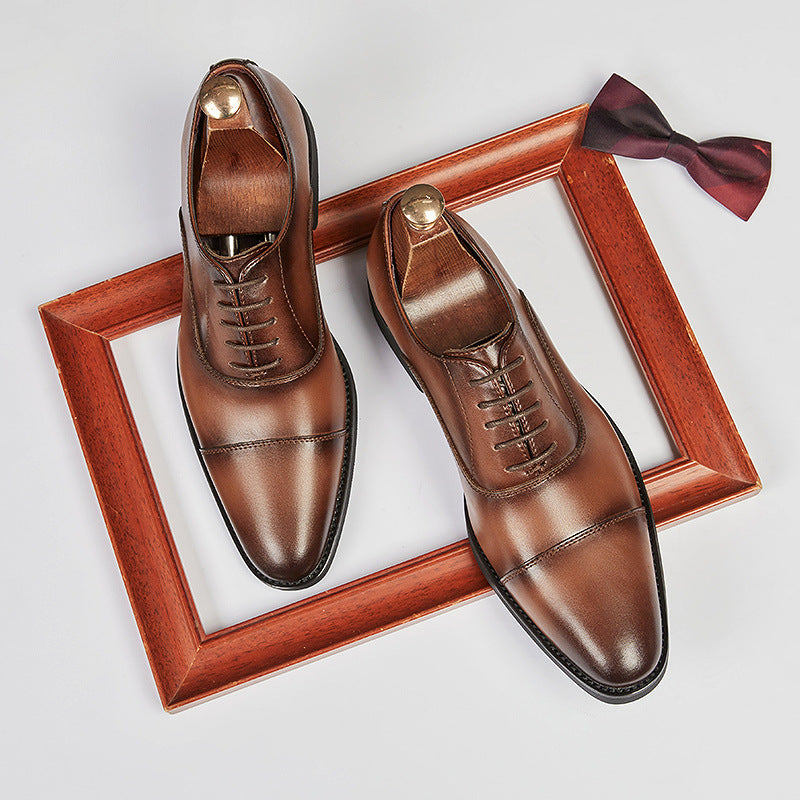 Japanese-style Soft-soled Business Genuine Leather Formal Shoes for Men Pointed-toe Lace-up Wedding Shoes Three-piece Toe Oxford Shoes HK110