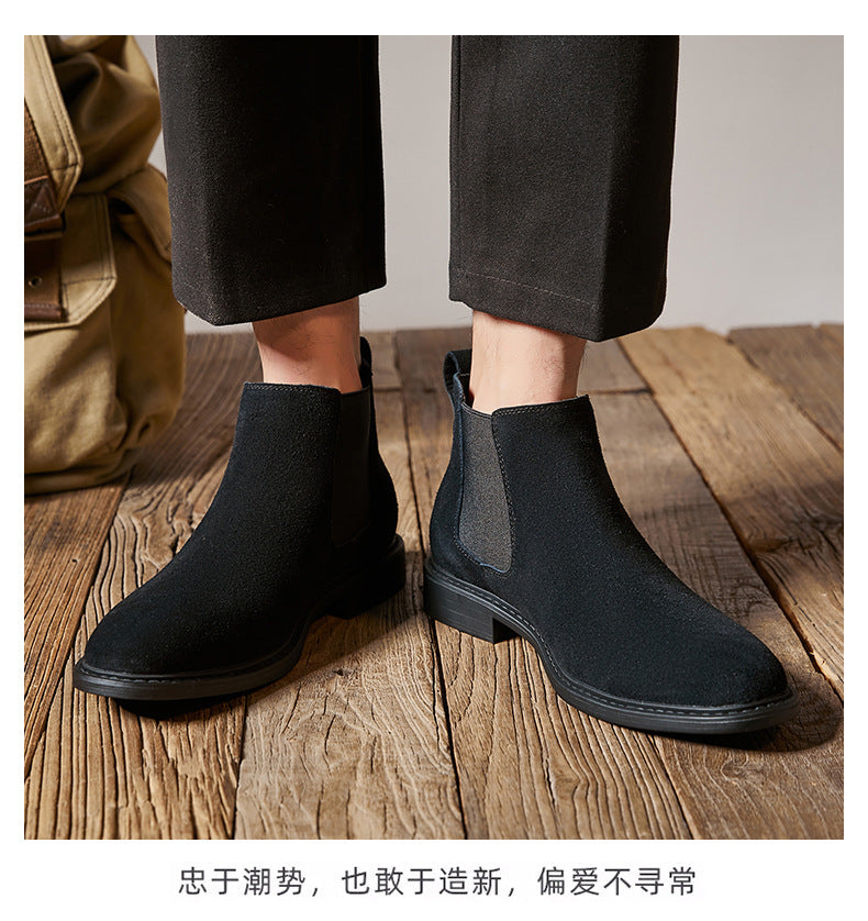 Men's Genuine Leather British Style Dr.Martens High-top Leather Shoes Suede Mid-top Short Boots Scuffed Chelsea Boots  HK113