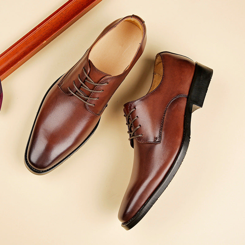 2024 New Handmade Men's Shoes Top Grain Leather Formal Business Leather Shoes Soft Soles Genuine Derby British Style Pointed Toe HK83