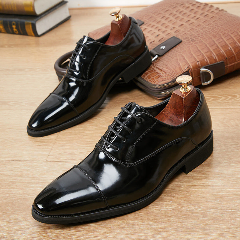 Men's 2024 New Japanese Three-piece Toe Height-increasing Business Shoes Formal Soft Soles Oxford Laced Pointed Toe HK89