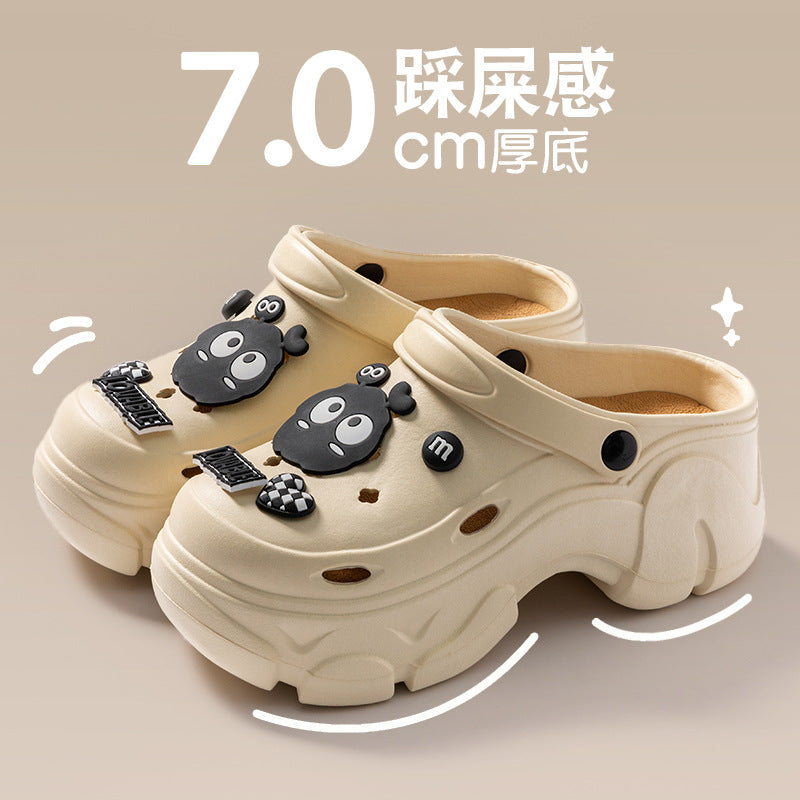 Coal-shaped Crocs for Women 2024 Summer New Cute Platform Thick Soles Soft-feel Height-increasing Anti-slip Toe-covered Slippers HK19