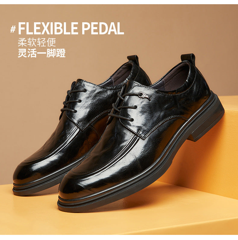 Men's Top Grain Leather Shoes Genuine Leather Breathable Soft Soles British Round Toe Business Formal Soft Upper Casual Wedding Shoes  HK57