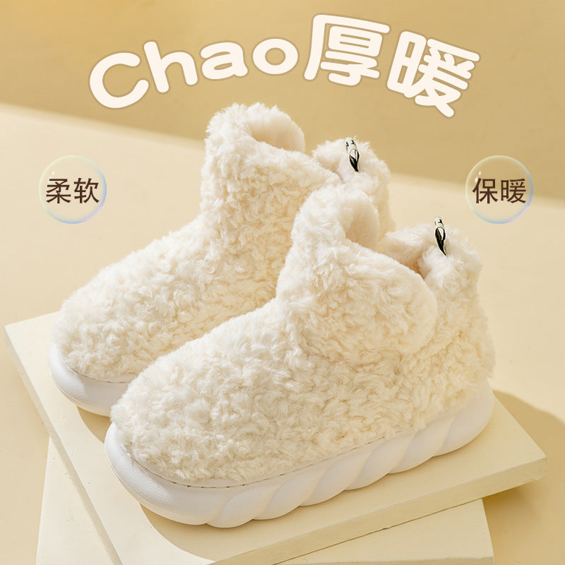 High Heel-covered Cotton Shoes for Women Winter Warm Fuzzy Thick Soles Soft-feel Indoor Anti-slip Maternity Cotton Slippers  HK28