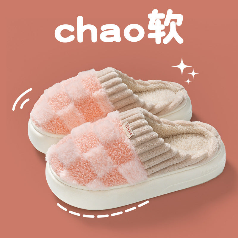 Soft-feel Cotton Slippers for Women 2024 New Fall Winter Indoor Thick Soles Warm Fuzzy Maternity Slippers for Men  HK26