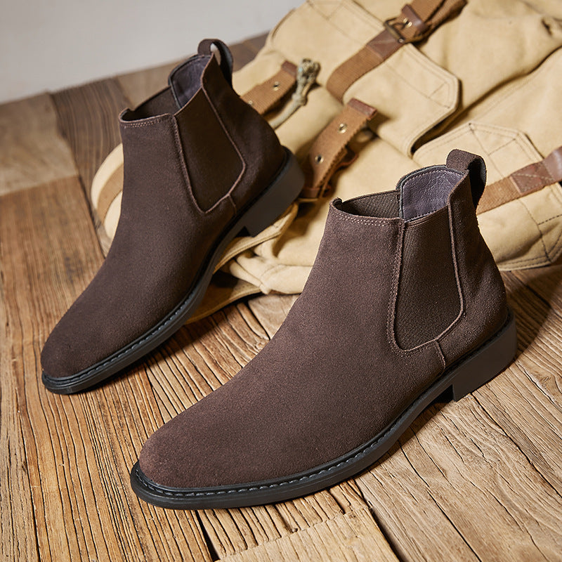 Men's Genuine Leather British Style Dr.Martens High-top Leather Shoes Suede Mid-top Short Boots Scuffed Chelsea Boots  HK59
