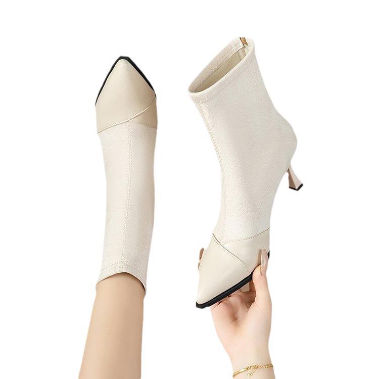 Pointed Toe Stylish Women's 2024 Fall Winter High Heel Slim Boots with Rear Zipper Elastic Good - looking for Various Sizes Elegant  HK39