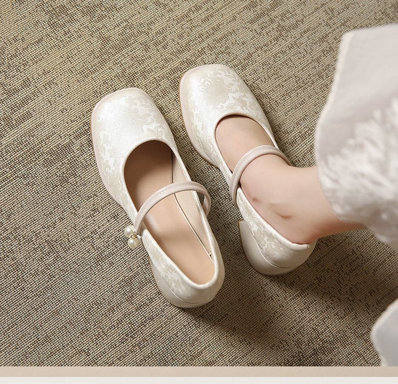 High Heel Single Shoes for Women Medium Chunky Heel Match Cheongsam and Horse-face Skirt Sandals 2024 Summer New Chinese Style Shoes HK31