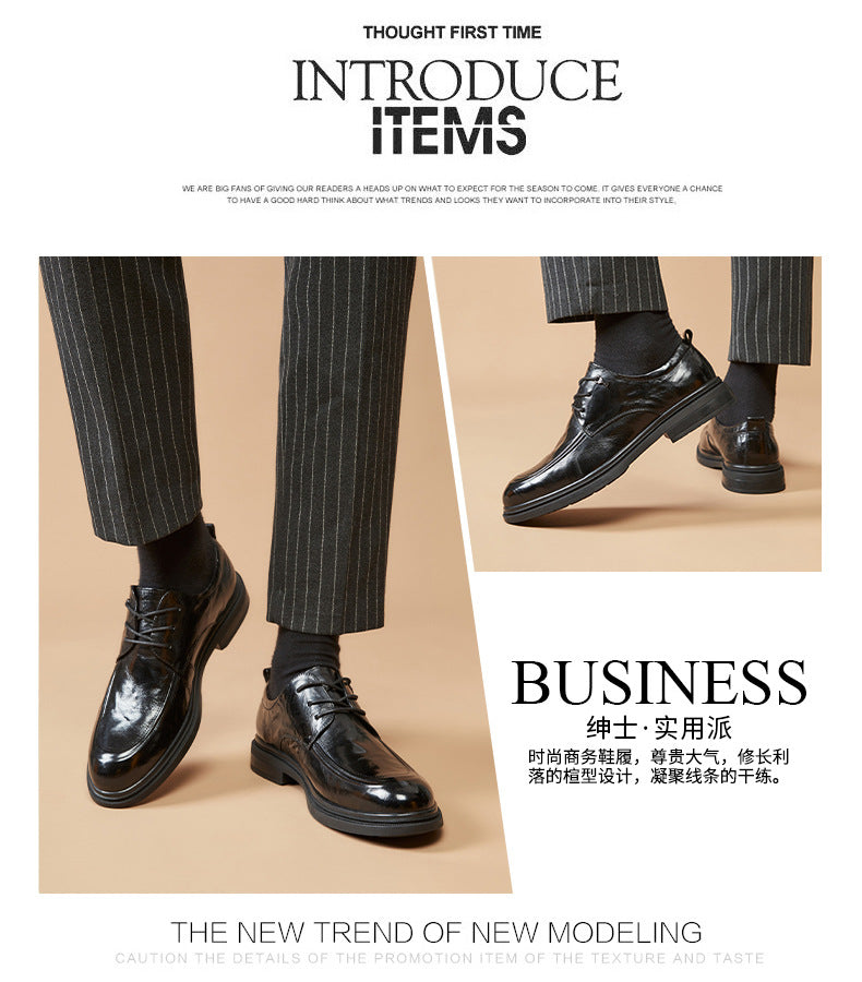 Men's Top Grain Leather Shoes Genuine Leather Breathable Soft Soles British Round Toe Business Formal Soft Upper Casual Wedding Shoes  HK57