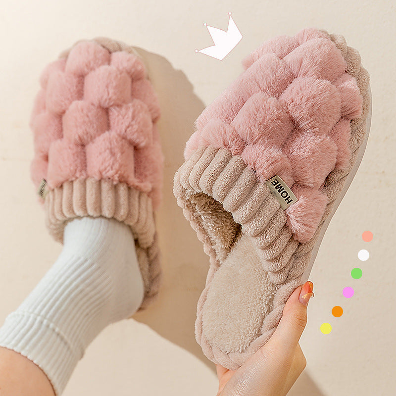 2023 Fall Winter New Women's Indoor Household Couple Anti-slip Warm Fleece Fur Slippers for Men HK22