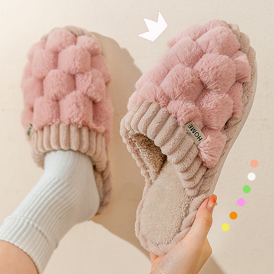 2023 Fall Winter New Women's Indoor Household Couple Anti-slip Warm Fleece Fur Slippers for Men HK22