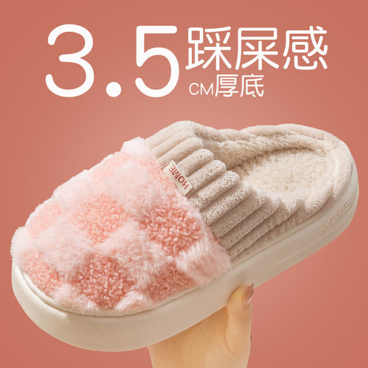 Cotton Slippers for Women Winter Indoor Household Warm Fleece-lined Fur Couple Thick Soles Maternity Autumn Slippers for Men  HK24