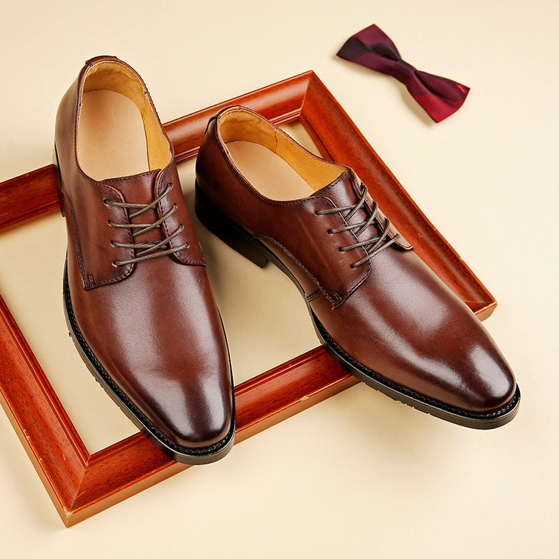 2024 New Handmade Men's Shoes Top Grain Leather Formal Business Leather Shoes Soft Soles Genuine Derby British Style Pointed Toe HK48