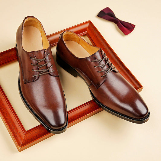 2024 New Handmade Men's Shoes Top Grain Leather Formal Business Leather Shoes Soft Soles Genuine Derby British Style Pointed Toe HK48