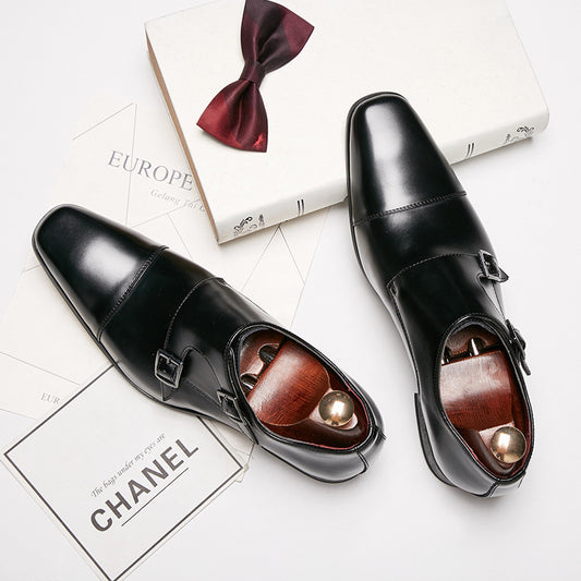 2024 New Japanese Business Formal Shoes Men's Genuine Leather Three-piece Toe Single Shoes Monk Strap Office Wedding Shoes HK52