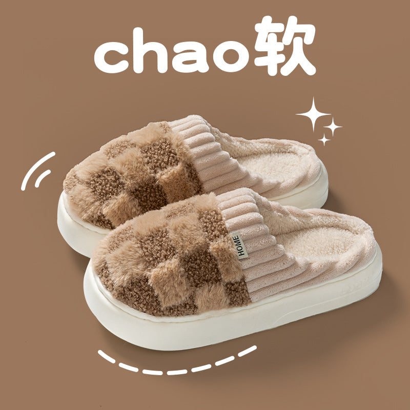 Soft-feel Cotton Slippers for Women 2024 New Fall Winter Indoor Thick Soles Warm Fuzzy Maternity Slippers for Men  HK26
