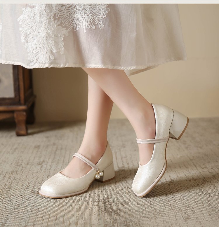 High Heel Single Shoes for Women Medium Chunky Heel Match Cheongsam and Horse-face Skirt Sandals 2024 Summer New Chinese Style Shoes HK31